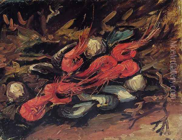 Still Life With Mussels And Shrimps Oil Painting - Vincent Van Gogh