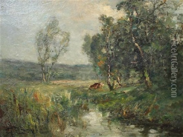 River Landscape Oil Painting - George A. Boyle