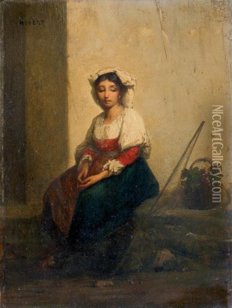Jeune Napolitaine Pensive Oil Painting - Ernest Antoine Hebert