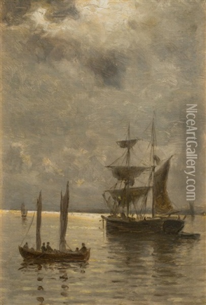 Marine Mit Segelbooten Oil Painting - Oskar Conrad Kleineh