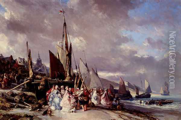 Scene From Port Oil Painting - Eugene Isabey