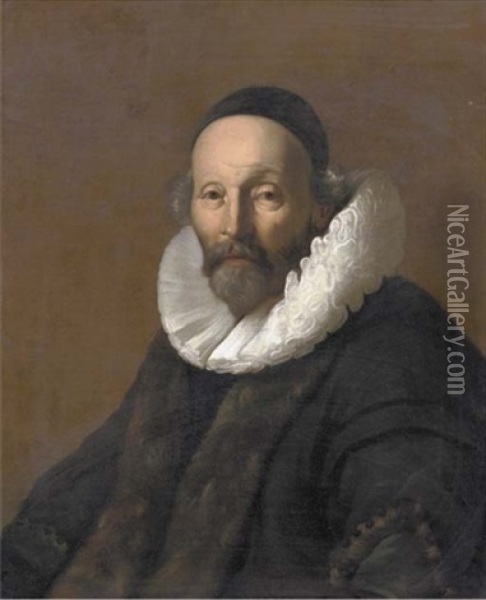 Portrait Of Remonstrant Minister Johannes Uytebogaert (1557-1644), Half-length, In A Fur-lined Robe And White Ruff Oil Painting - Jacob Adriaensz de Backer