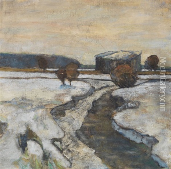 Dachauer Moorlandschaft Im Winter Oil Painting - Adolf Hoelzel