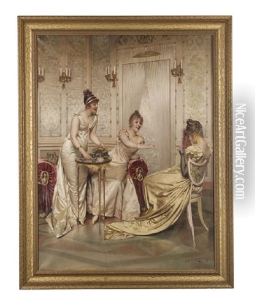 Afternoon Tea For Three Oil Painting - Frederic Soulacroix