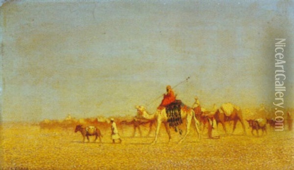 Caravane En Marche, Desert De Syrie Oil Painting - Charles Theodore (Frere Bey) Frere