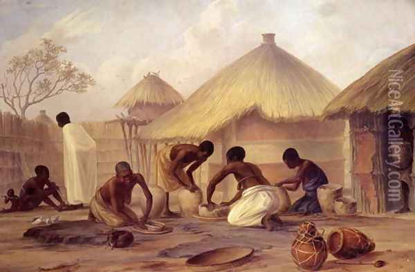 Manufacture of sugar at Katipo - making pots to contain it Oil Painting - Thomas Baines