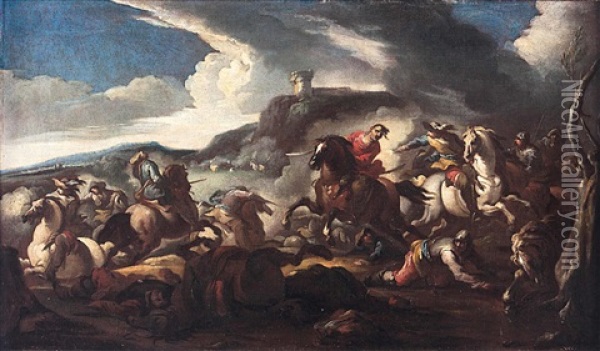 Kavallerie - Schlachtenszene Oil Painting - Jacques Courtois