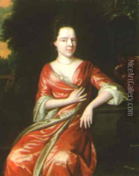 Portrait Of A Lady Seated Near A Fountain In An Ornamental Garden Oil Painting - Nicholas van Ravesteyn II