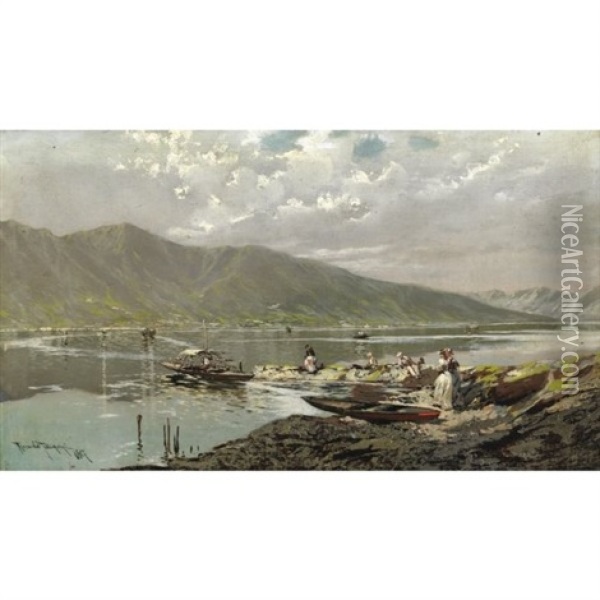 Veduta Del Lago Di Como Oil Painting - Riccardo Pellegrini