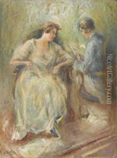 Sitzende Dame Mit Vorleserin. Oil Painting - Otto Vautier