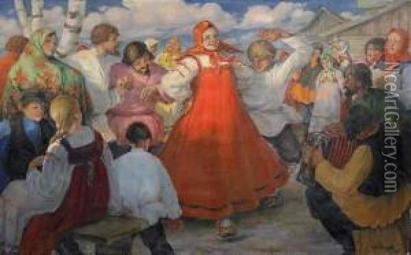 Dance In The Village Oil Painting - Michal Petrovic Zavistowsky