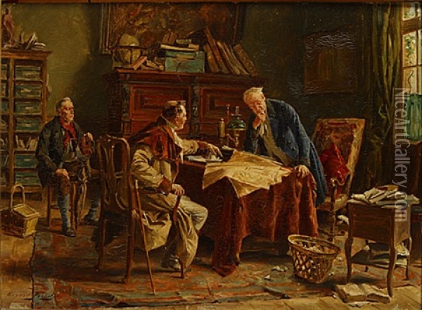 De Discussie Bij De Notaris Oil Painting - Gerard Jozef Portielje