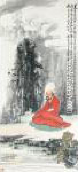 Lohan In Red Oil Painting - Wang Zhen