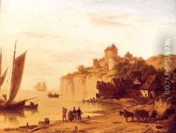 La Falaise Et Le Chateau De Tancarville Oil Painting - Victor DeGrailly