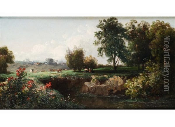 Landschaft Mit Einem Wassergraben Oil Painting - Johannes Joseph Destree