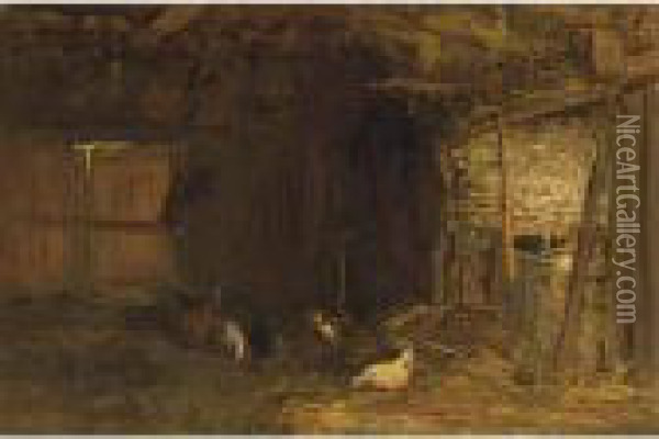 Chicken In A Stable Oil Painting - Willem Maris