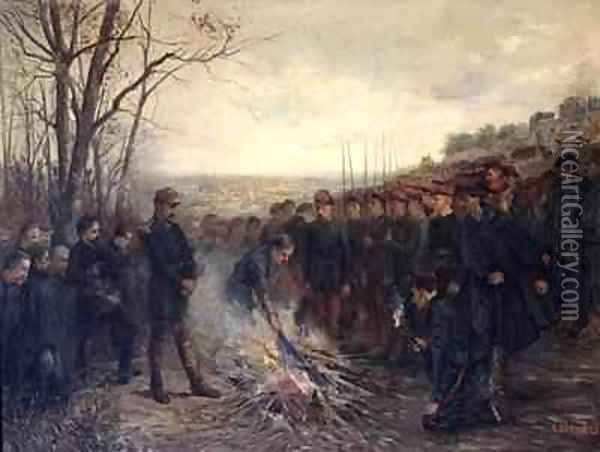 General Lapasset 1817-75 burning his flags Oil Painting - Etienne Dujardin-Beaumetz