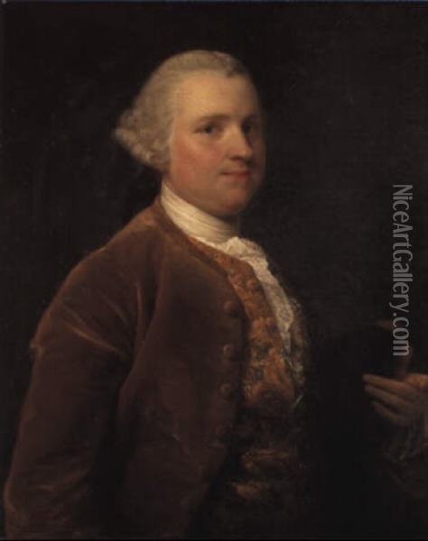 Portrait Of A Gentleman, Half Length, In A Brown Velvet Coat Oil Painting - Pompeo Girolamo Batoni