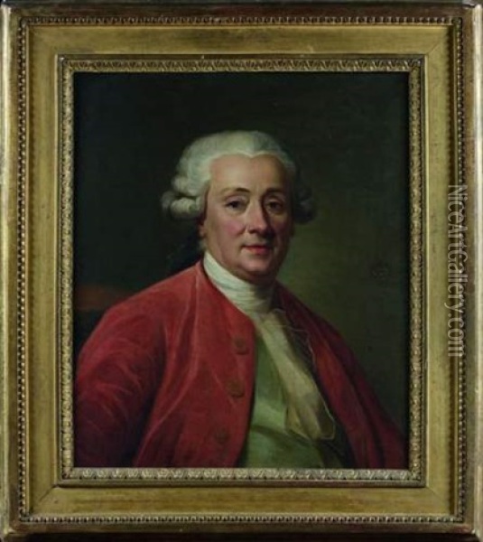 Portrait De Gentilhomme A La Veste Rouge Oil Painting - Joseph-Siffred Duplessis
