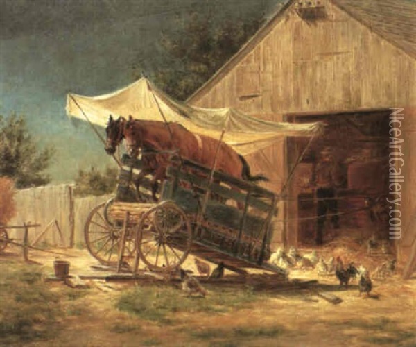 The Threshing Machine Oil Painting - Edward Lamson Henry