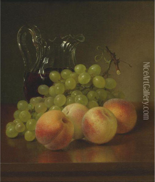 Wine Pitcher, Grapes And Peaches Oil Painting - Robert Spear Dunning