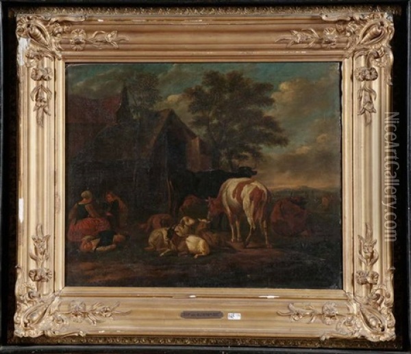 Cour De Ferme Animee Avec Betail Oil Painting - Jan Frans van Bloemen