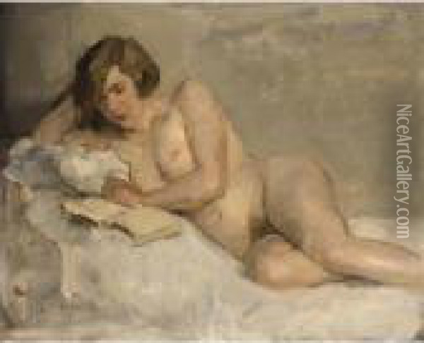 A Nude Reading (sjaantje Van Ingen) Oil Painting - Isaac Israels