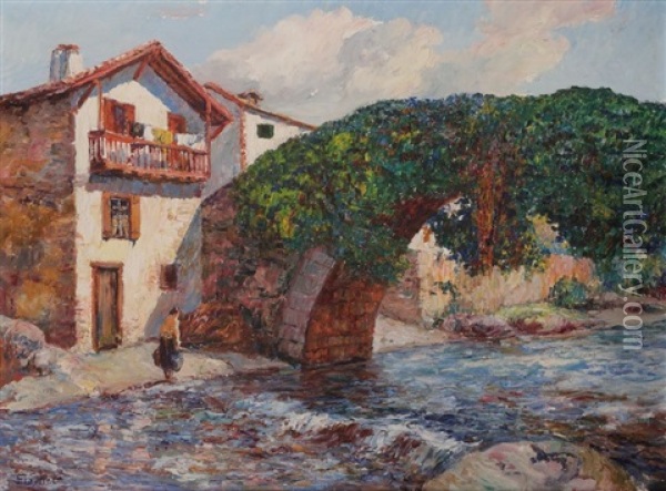 Le Pont De Saint-etienne-de-baigorry Oil Painting - Louis Floutier