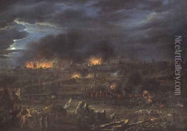 The Bombardment of Lille in 1792 Oil Painting - Francois Louis Joseph Watteau