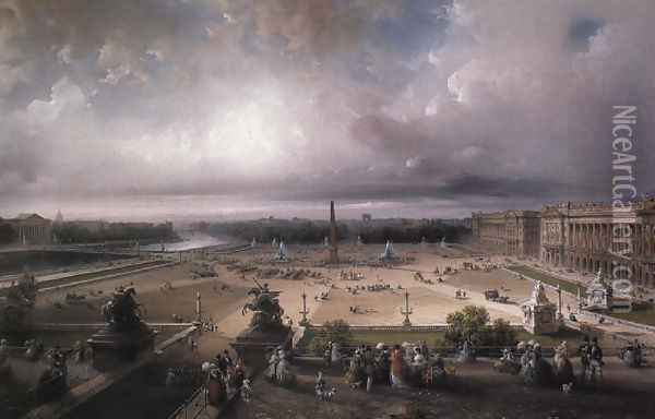 Place de la Concorde, Paris 1853 Oil Painting - Carlo Bossoli