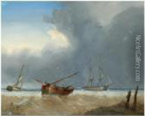 Shipping Off The Coast Oil Painting - John Wilson Carmichael