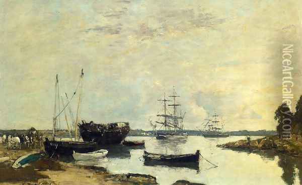 Three Masted Ship in the Harbor Oil Painting - Eugene Boudin