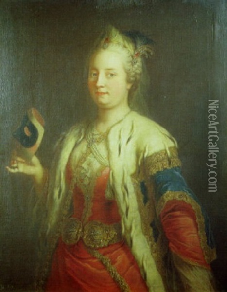 Portrait De L'imperatrice Marie Therese Tenant Un Masque Oil Painting - Martin van Meytens the Younger