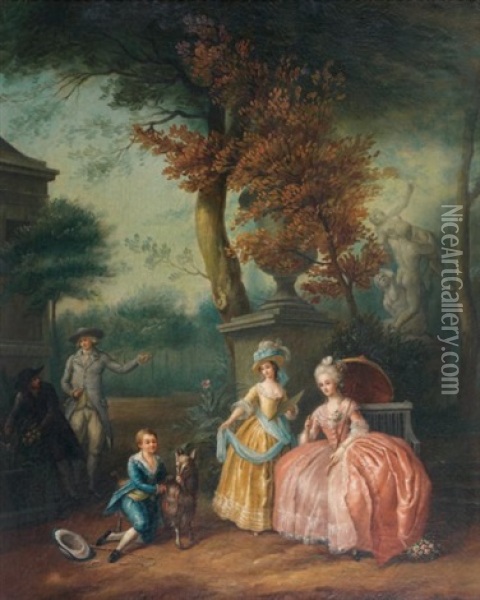 Elegantes Dans Un Parc Oil Painting - Gabriel Jacques de Saint-Aubin