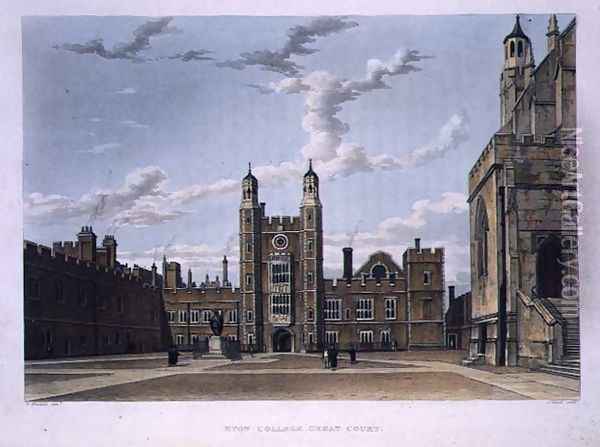 Eton College Great Court, from History of Eton College, part of History of the Colleges, engraved by J. Bluck (fl.1791-1831) pub. by R. Ackermann, 1816 Oil Painting - William Westall