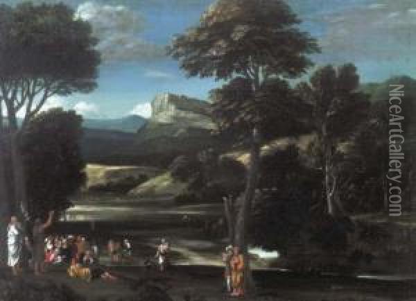 Landscape With Saint John The Baptist Preaching Oil Painting - Gian Battista Viola