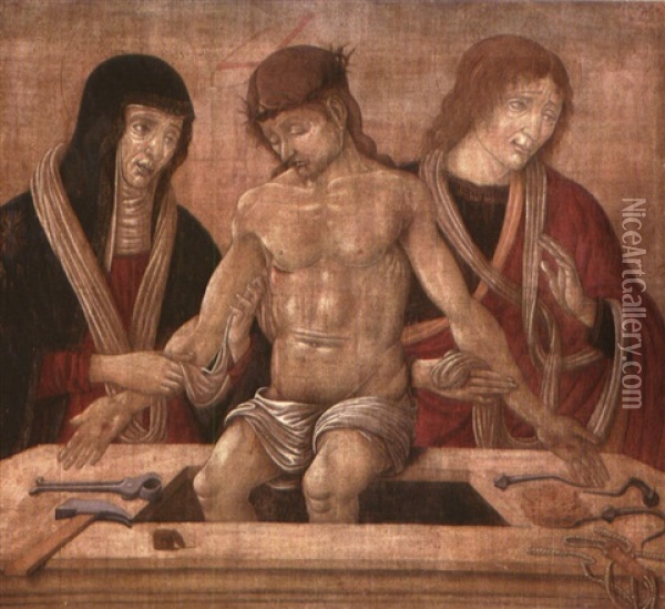 Cristo In Pieta Tra La Madonna E San Giovanni Evangelista Oil Painting - Gentile Bellini