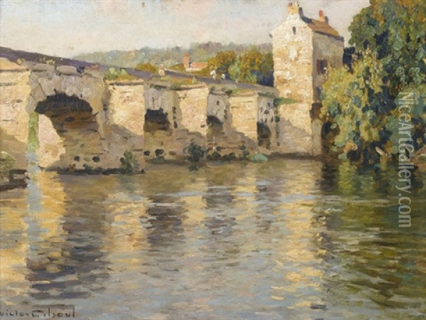 Vieux Pont A Mantes Oil Painting - Victor Olivier Gilsoul