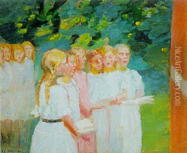Sjungande Flickor Oil Painting - Anna Kirstine Ancher