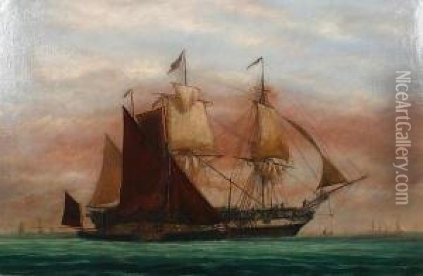 A Barque With Escort Oil Painting - Richard Henry Nibbs