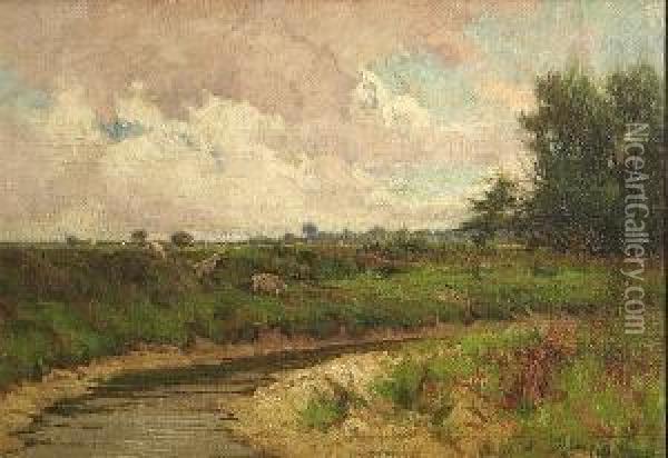 A Pastoral Landscape With A Tranquil Stream Oil Painting - William Edwin Tindall