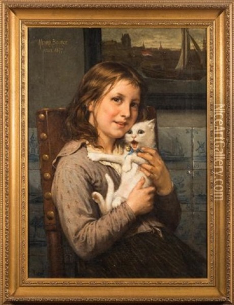 The New Kitten Oil Painting - Henri Jacques Bource