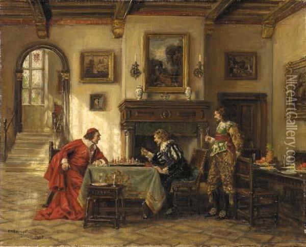 Oil Painting on Canvas A Game of Chess by Frank Moss Bennett 1920 —  Revival House AntiquesOil Painting on Canvas A Game of Chess by Frank  Moss