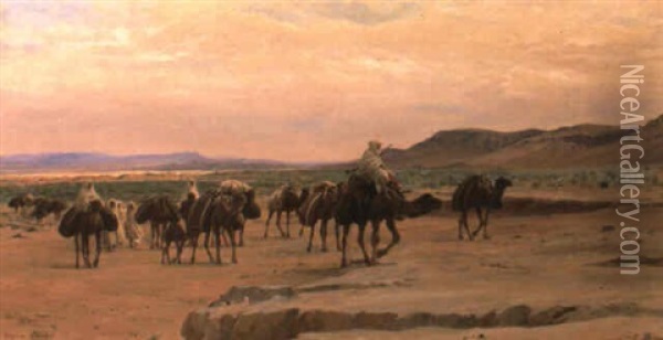 Caravanes De Sel Dans Le Desert Oil Painting - Eugene Alexis Girardet