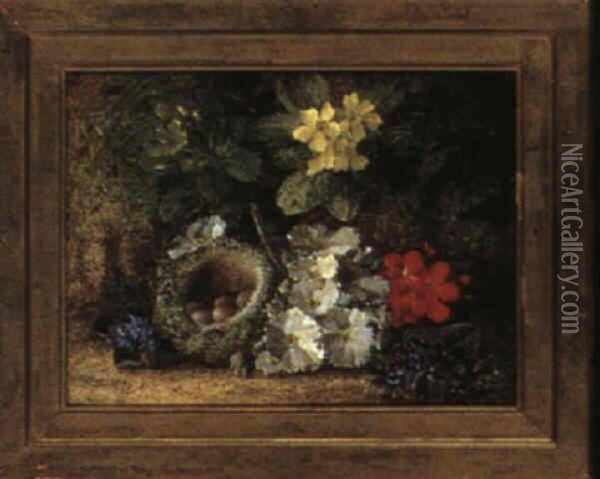 Still Life With Spring Flowers And Bird's Nest Oil Painting - Vincent Clare