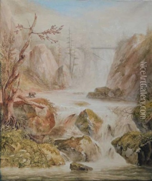 Paysage De Torrent En Montagne Oil Painting - Jean-Jacques Champin
