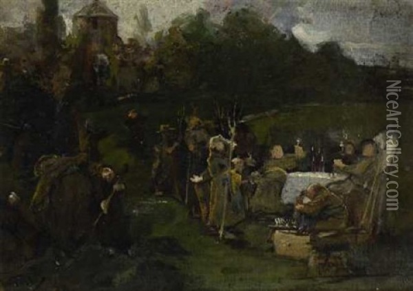Heuernte Vor Dem Kloster Oil Painting - Joseph Emanuel Weiser