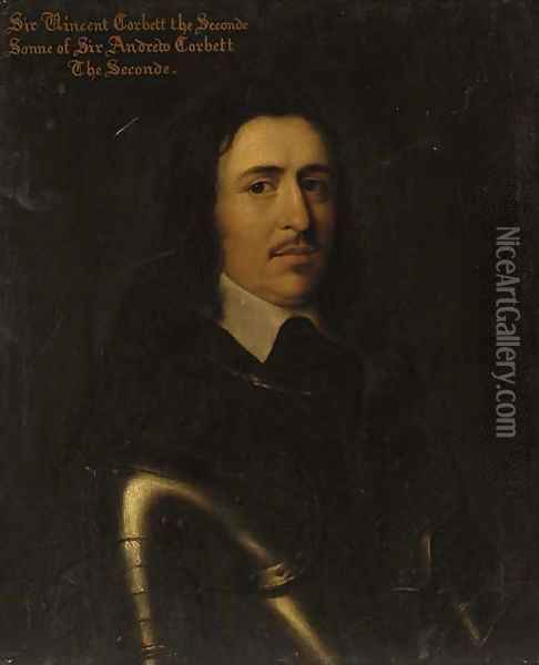 Portrait of Sir Vincent Corbett, bust-length, in armour Oil Painting - Davis, Theodore Russell