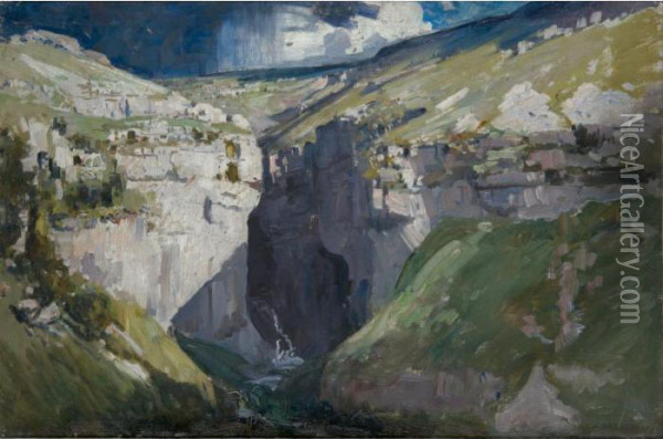 Goredale Scar (sunny) Oil Painting - Arthur Ernest Streeton