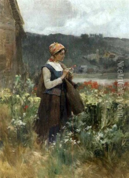 Jeune Femme Au Bouquet De Fleurs Oil Painting - Emile Charles Dameron
